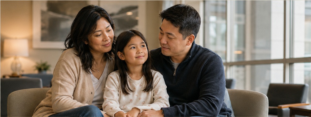 Ava sitting with her parents during emergency support